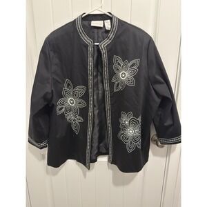 Alfred Dinner Women's Black Blazer W/‎ Flower Design Size 20